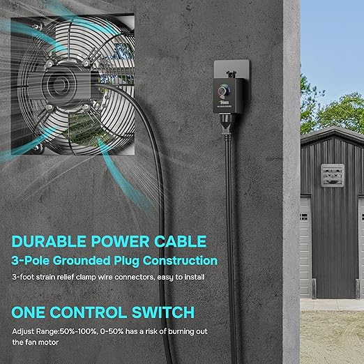 Simple Deluxe 18 Inch Wall Mounted Shutter Exhaust Fan with Speed Controller and Power Cord Kit, Aluminum, 1400 RPM, 2000 CFM, for Greenhouse, Attic, Garage, Louvered Vent, Plant, Silver