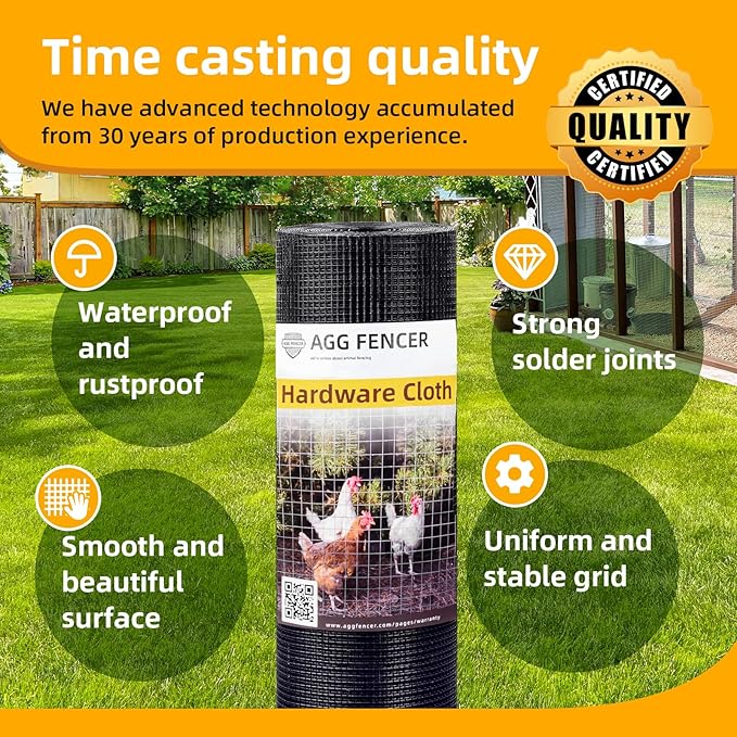 48in x 50ft Black Hardware Cloth 1/4 inch 23Ga PVC Coated Wire Mesh Vinyl Coated Fence, Welded Metal Chicken Wire Fencing Roll, Garden Plant Fencing, for Chicken Coop and Home Improvement