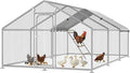 Large Metal Chicken Coop with Waterproof and UV-Resistant Cover,Chicken Run Outdoor Walk-in Cage Rabbit Duck Hen House for Yard Farm Use Spire Roof(10' L x 14.8' W x 6.4' H)