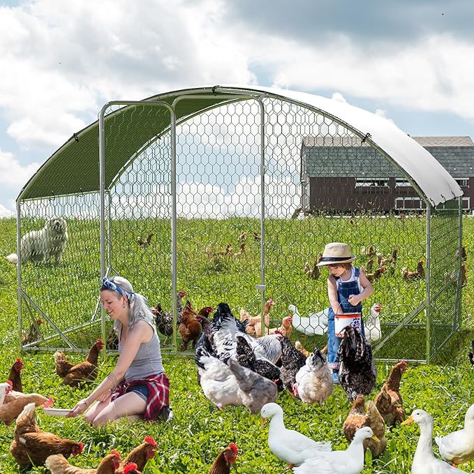 Garvee Metal Large Chicken Coop, Chicken Run for Yard with Strengthen Support, Outdoor Poultry Cage with Waterproof and Anti-Ultraviolet Cover for Outdoor Farm Use(9.8 ft W x 6.5 ft L x 6.5 ft H