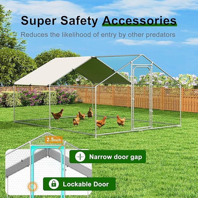 Large Metal Chicken Coop with Weatherproof Cover and Multi-Purpose Chicken Run for Chickens, Ducks, Rabbits, Farm and Yard Animal Pen (10’ W x 13.2’ L x 6.4’ H, Spire Roof)