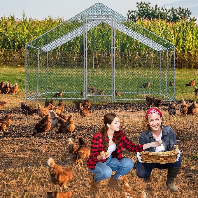 Outvita Chicken Coop, 13×10 FT Large Metal Chicken House, Poultry Habitat Cage with Waterproof Cover, Walk-in Chicken Run Pen for Small Animals, Yard, Farm, Patio