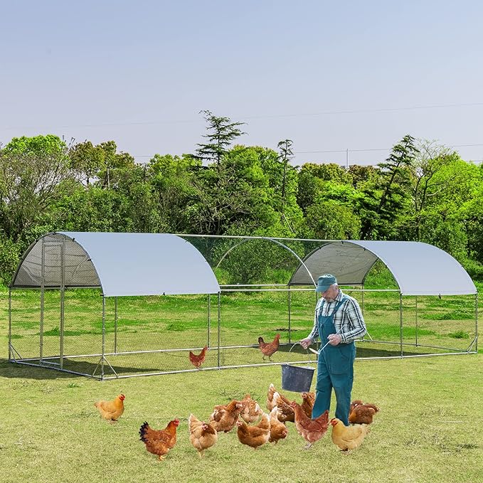 Giantex 25ft Metal Chicken Coop, Galvanized Walk-in Chicken Run with Waterproof Cover, Dome Shaped Poultry Cage Hen Run House Rabbits Habitat Cage for Backyard Farm Outdoor (25 x 9.2 ft, Dome)