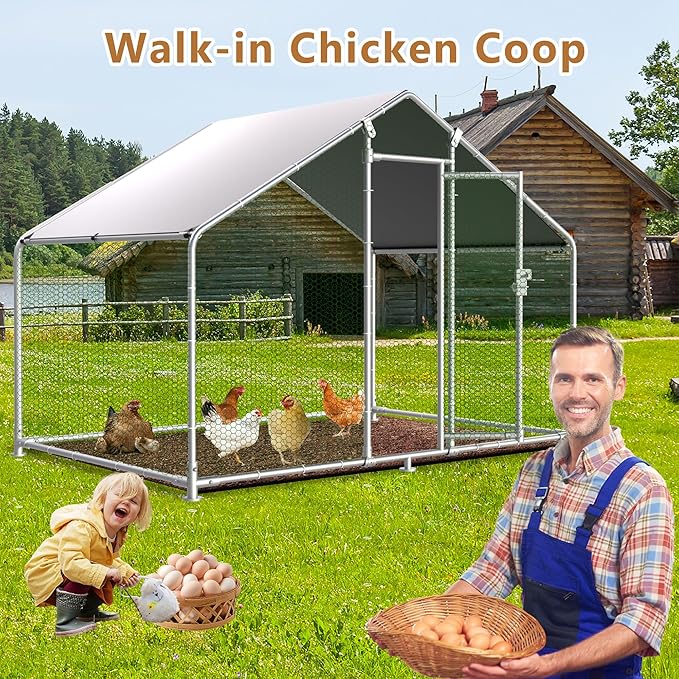 Large Metal Chicken Coop 6.4x9.84x6.6ft Chicken Runs for Yard with Cover, Walk in Chicken Coops for 6-12 Chickens, Heavy Duty Chicken Run Lockable Chicken Pen Outdoor Poultry Cage