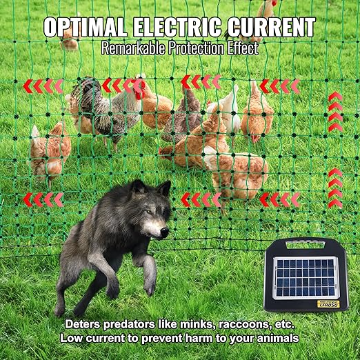 Happybuy Electric Fence Netting, 48" H x 168' L, PE Fencing Kit with Posts & Double-Spiked Stakes for Poultry, Portable Mesh for Backyards, Farms, and Ranches