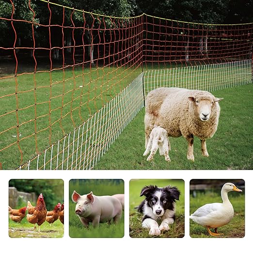 Electric Premium Poultry Netting Fence 59”H x 98.5’L - Versatile Portable Electric Fencing for Flying Chicken Sheep Goats Deer Hogs Dogs, Used in Backyards Homesteaders Farms and Ranches, PK2