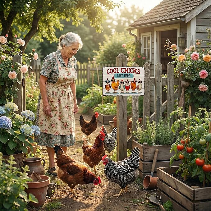 Funnysign Chicken Decor Cool Chicks Live Here Vintage Tin Sign for Chicken Coop Farm Kitchen Garden Yard Decor 8x12 INCH(3832)