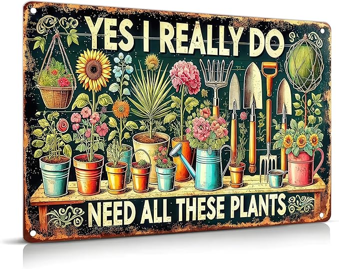 Vintage Garden Metal Sign Funny Gardening Tin Signs Rustic Farmhouse Wildflowers Daisy Aluminum Wall Art I Need These Plants for Home Garden Patio Farm Yard Outdoor Indoor Decor 8x12 Inch