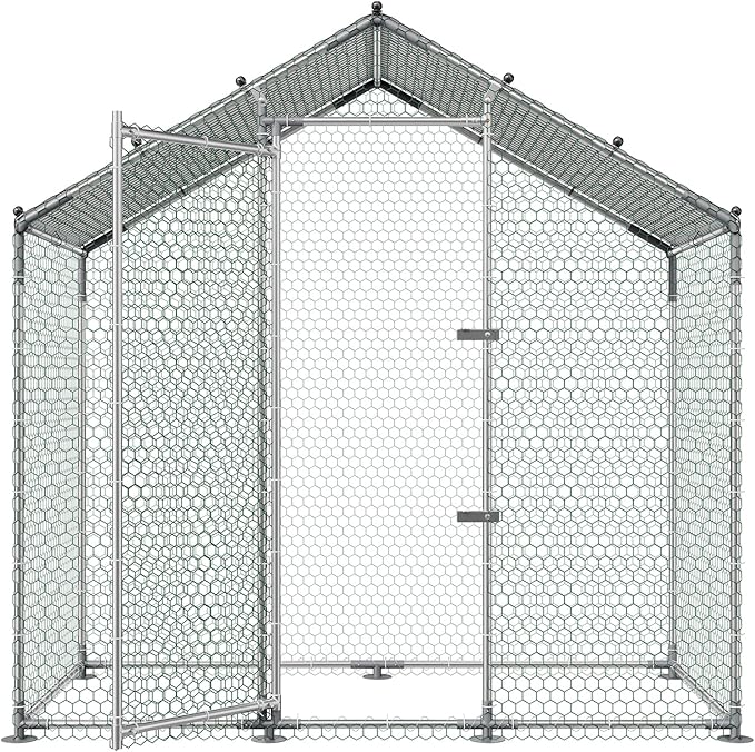 VEVOR Large Metal Chicken Coop,6.6 x 3.3 x 6.6 ft, Walk-in Chicken Run House with Waterproof Cover & Sturdy Frame, Spire Roof Poultry Cage Duck Pen for Rabbit Hen Goose Outdoor Backyard Farm Use