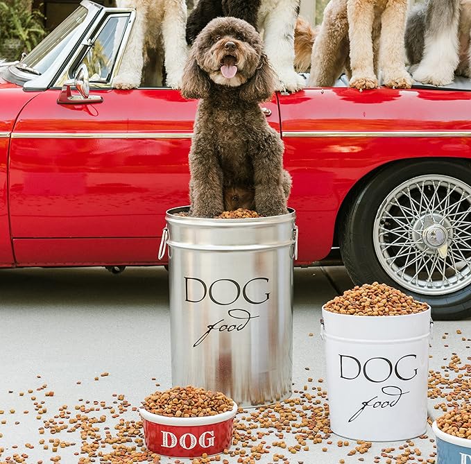 Harry Barker Classic White Dog Food Storage Canister – Large, Airtight Stainless Steel Pet Food Container, Holds Up to 40 lbs Dry Dog Food, Kitchen Counter & Pantry Storage - White