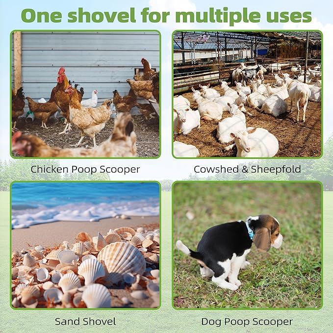 Jusoney 10" Upgrade and Reinforcement Stainless Steel Manure Scoop w/4-in-1 Adjustable Handle (36.6"-62"), Ergonomic Sifter Shovel for Chicken Coop, Cat Litter, Pet Waste Cleaning Tools