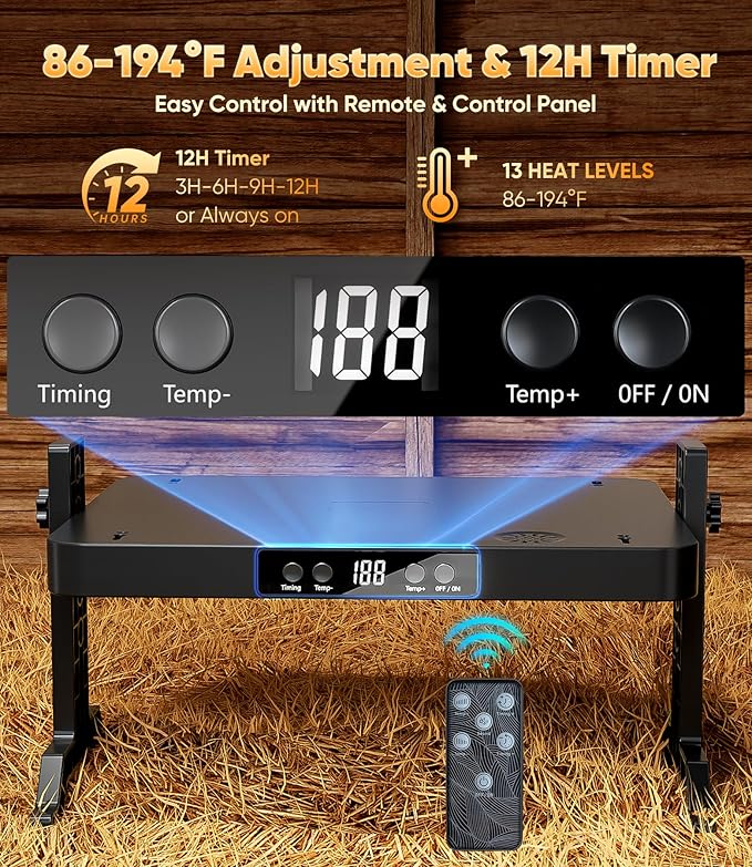 Smart Brooder Heating Plate, 2-in-1 Chicken Coop Heater & Chick Brooder, 200W Rapid Radiant Heat with Adjustable Temp 86~194℉ & Timer & Height & Angle, Peck-Resistant Power Cord, ETL/UL Certified Safe