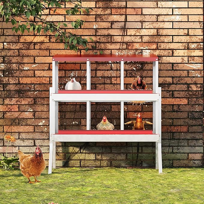 Chicken Nesting Box, 6 Compartment Metal Chicken Nesting Boxes with Bracket Legs for Chicken Coop, Large Vented Holes Chicken Laying Boxes with Rollout Egg Collection