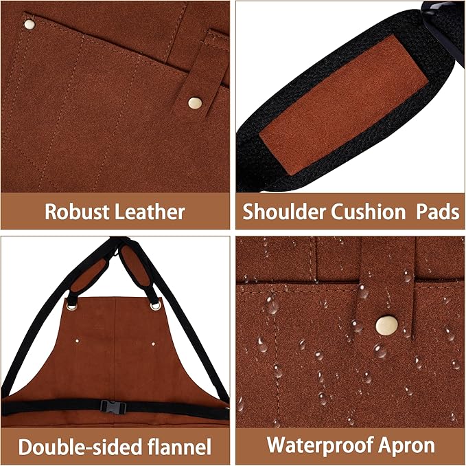 Heavy Duty Woodworking Apron for Men, Welding Apron with 6 Tool Pockets, Heat-Resistant Workshop Apron for Gardening, Carpenters, Blacksmiths, Grilling