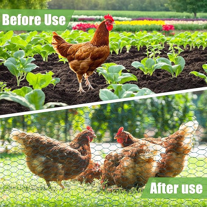 HITTITE Chicken Wire Fencing Mesh, 36in x 100ft Anti-Rust Green Floral Chicken Wire Roll,PVC Coated Wire Mesh Poultry Netting for Crafts and Poultry Garden.