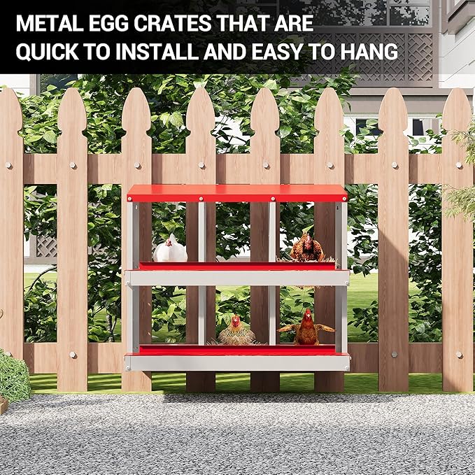 6 Hole Chicken Nesting Box, Galvanized Steel Nesting Boxes with Vented Design, Laying Nesting Boxes for Hens, Wall Mount, Red