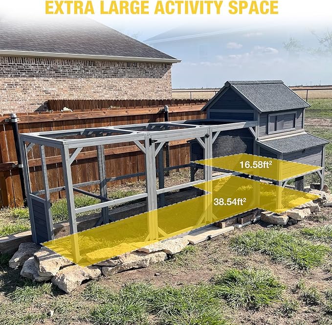 Extra Large Wooden Chicken Coop with Run, 6 Nesting Boxes & 6 Perches – Spacious Housing for 8-10 Chickens (134.5''L*59''W*62.4''H)