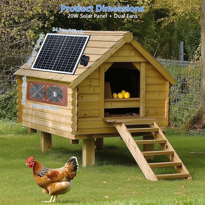 Solar Panel 2 Fan Kit, 20W Solar Powered Fan for Chicken Coops, Greenhouses, Sheds, Intake & Exhaust, 3500RPM, IP67 Waterproof, 360° Adjustable Mount, 8.8FT Cable