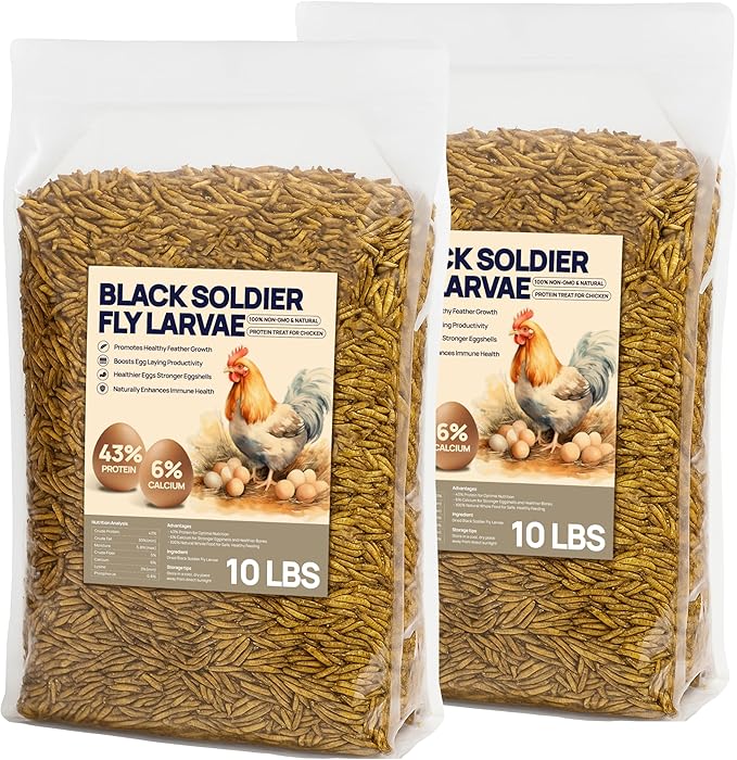 20 LB BSF Larvae – Whole Dried Insect Protein for Chickens & Poultry – Calcium-Rich Bulk Feed Supplement