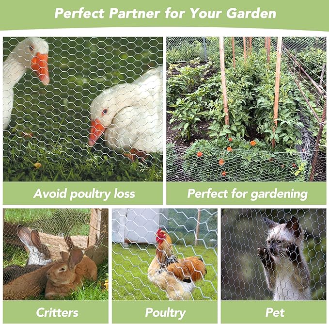 HOOPLE Chicken Wire, 17Inx40FT Chicken Wire Fencing for Garden Poultry, Hexagonal Galvanized Chicken Wire Mesh, Rustproof and Sturdy, Animal Barrier Mesh, Wire Fence Rolls for DIY Project.