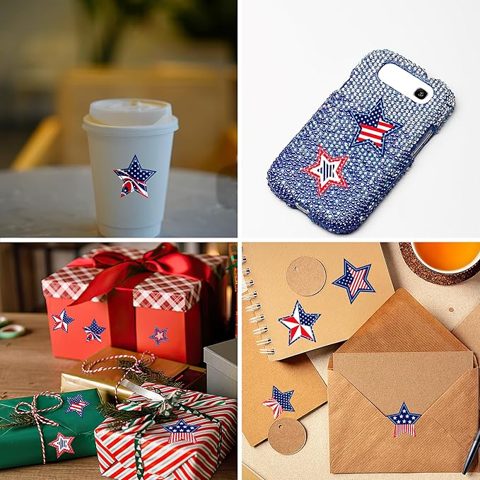 Patriotic Stickers 500 Pcs, 1.5" Memorial Day Stickers, 4th of July Stars Label (Blue)