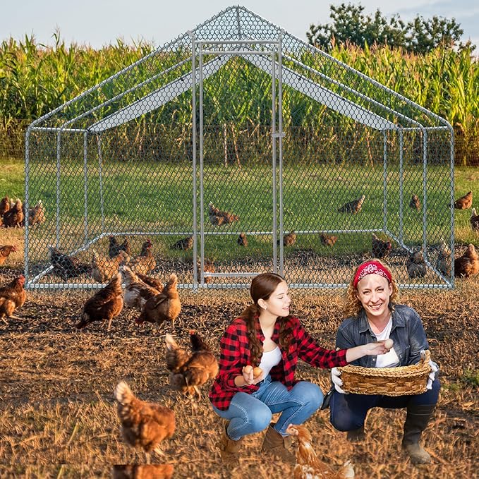 Outvita Chicken Coop, 19.5×10 FT Large Metal Chicken House, Poultry Habitat Cage with Waterproof Cover, Walk-in Chicken Run Pen for Small Animals, Yard, Farm, Patio