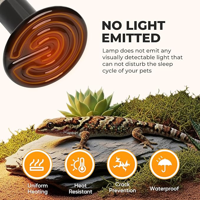 Ceramic Heat Emitter, 250W Reptile Heat Lamp, No Light Emitting Turtle Heater, Efficient Heating Solution for Aquariums, 2 Pack for Optimal Temperature Control