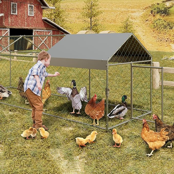 Large Metal Chicken Coop,120" x40x40 Heavy Duty Walk-in Chicken Runs with Waterproof and Anti-Uv Cover,Portable Poultry Cage Hen House Outdoor Backyard Farm Playpen Exercise Pen for Rabbit Duck