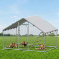 Large Metal Chicken Coop with Roosting Perch, Waterproof and UV-Resistant Cover,Chicken Run Outdoor Walk-in Cage Rabbit Duck Hen House for Yard Farm Use Spire Roof (10’ W x 4.9’ L x 6.4’ H)