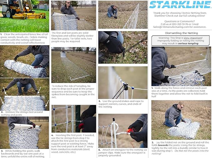 Starkline 48" x 82' Premium Electric Poultry Netting Solar Kit | White/Blue All-in-One Solar Electric Fence Kit for Backyards, Homesteads, Farms, and Ranches