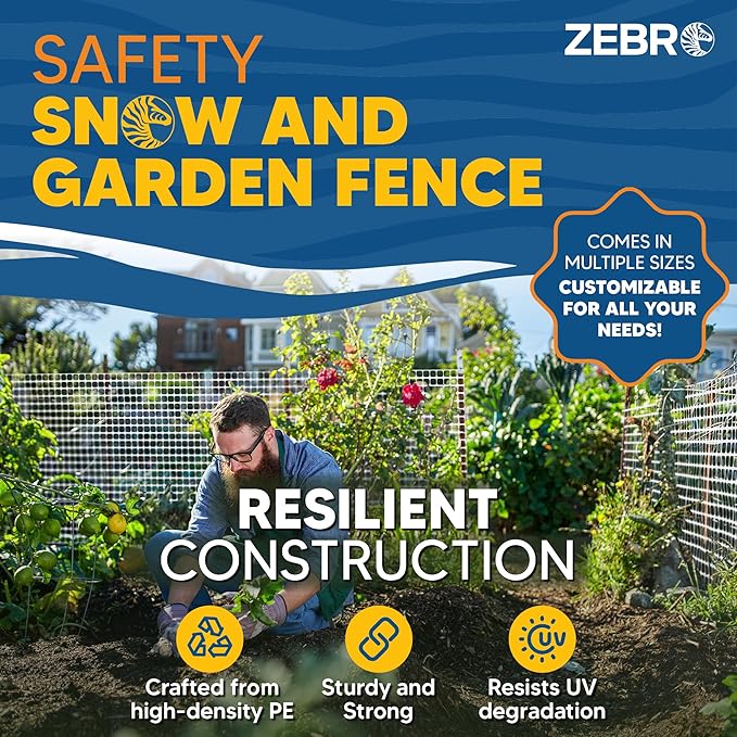 ZEBRO 4' x 50' White Plastic Garden Fence Roll – Standard Duty Safety Netting for Snow, Poultry, Deer, Dogs – Reusable Outdoor Barrier for Yard, Landscaping, Animal Protection