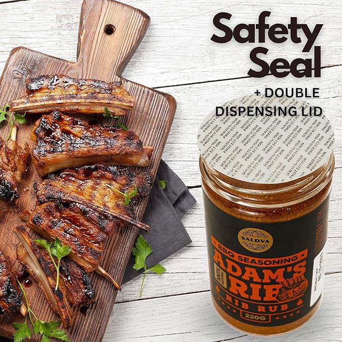 Adam's Ribs BBQ Rib Rub - 100% Natural and Unique Seasoning - Perfect Blend Of Spices For Juicy BBQ And Grill Ribs - Large Jar (220g)