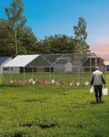 Large Metal Chicken Coop Upgrade Tri-Supporting Wire Mesh, 9.8' W x 19.7' L x 6.6' H Walk-in Poultry Cage, Chicken Run Pen House with Waterproof & Anti-Ultraviolet Cover & Lockable Doors for Outdoor