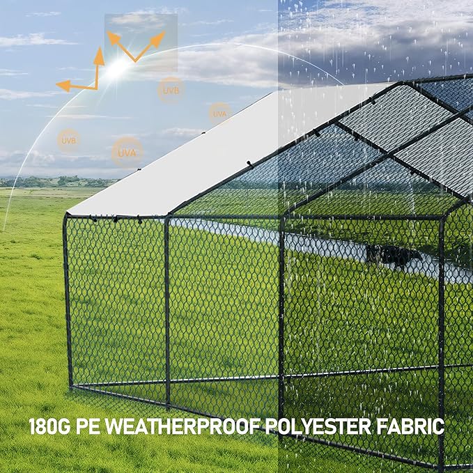 Outvita Chicken Coop, 19.5×10 FT Large Metal Chicken House, Poultry Habitat Cage with Waterproof Cover, Walk-in Chicken Run Pen for Small Animals Yard Farm Patio（Black Electrophoresis Process）
