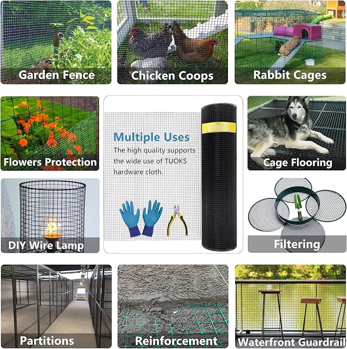 1/2inch Hardware Cloth 24 x 50 ft 19 Gauge Black Vinyl Coated Wire Mesh Roll Welded Wire Fence Roll Poultry Netting Snake Fence Rabbit Cages Rodent Wire Chicken Wire Fencing Gopher Wire Cloth