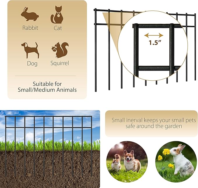 10 Pack - 17"x12" Animal Barrier Fence, 14Ft(L) No Dig Fence for Dogs with Strong Snap Connect, 4 Gauge Black Powder Coated Steel, Dog Rabbits Barrier for Outdoor Landscaped Yard
