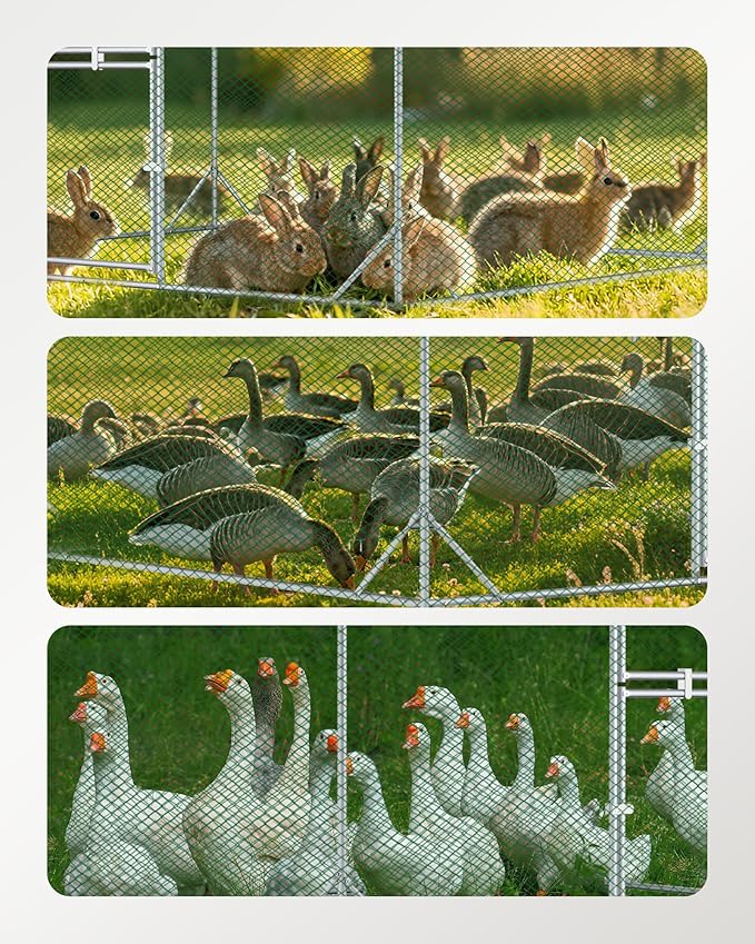 Large Metal Chicken Coop with Run, Walk-in Chicken Run for Yard with Waterproof & Anti-UV Cover, Spire Roof Outdoor Poultry Cage for Chickens Ducks Rabbits Backyard Farm