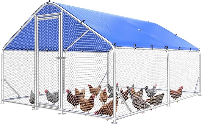 Sino Luban Large Metal Chicken Coop Run for 20 Chickens/Ducks, Chicken Runs for Yard with Waterproof Cover, Chicken Enclosure Pen Outdoor, Walk-in Poultry Cage (Upgrade Corner Support Brace)
