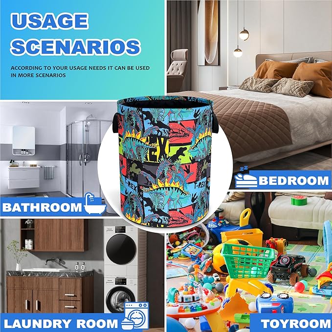 Dinosaur Cartoon Laundry Basket Oxford Cloth Funny Laundry Hamper With Handle Foldable Portable Clothes Storage Basket 18.9 X 16.5 In Storage Bag For Laundry Room/Bathroom/Bedroom/Dormitories