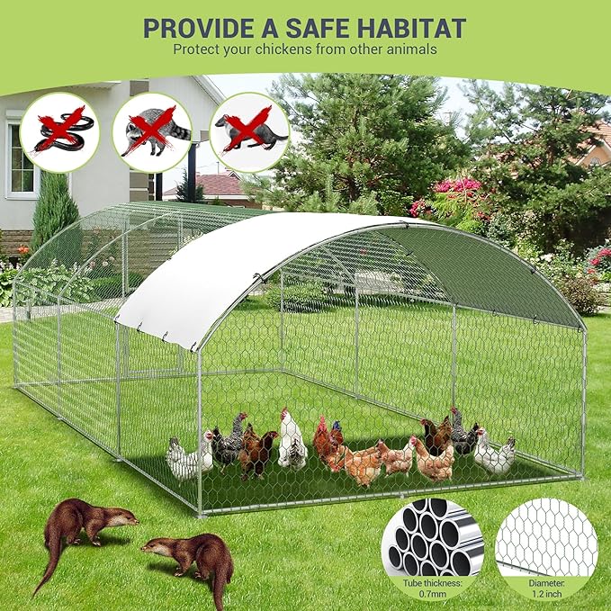 Large Metal Chicken Coop, Walk-in Poultry Cage, Chicken Run Pen House with Waterproof & Anti-Ultraviolet Cover Chicken Coop Run with Double Lockable Doors for Outdoor and Backyard 9.8 x 19.7X 6.6ft