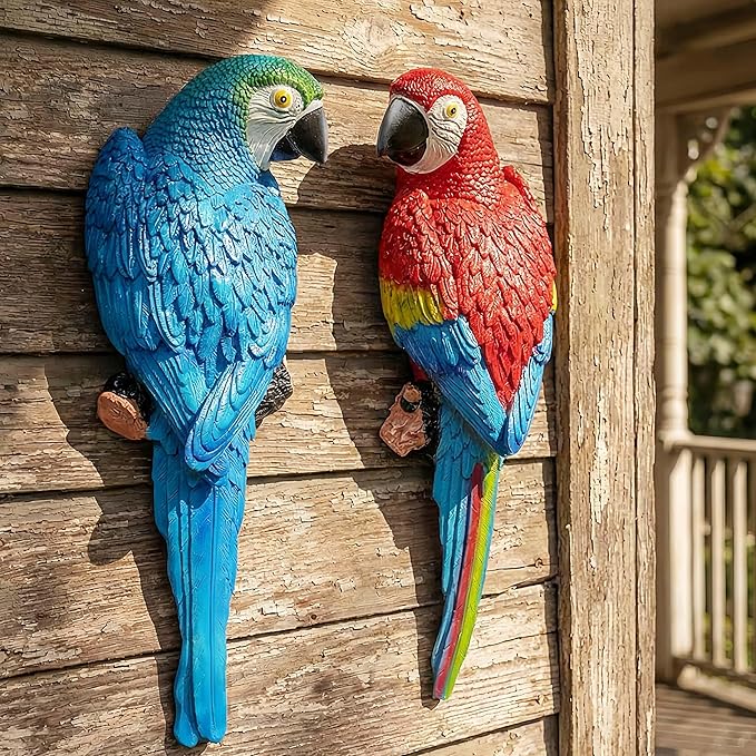 Real Tropical Hanging Parrot Decor,Bird Figurines,Resin Bird Statues,Home Ornament Decor for Tiki Bar,Perfect for Yard Ornaments,Tree Decorations Outdoor,Patio,Lawn,Tree Trunk, Porch