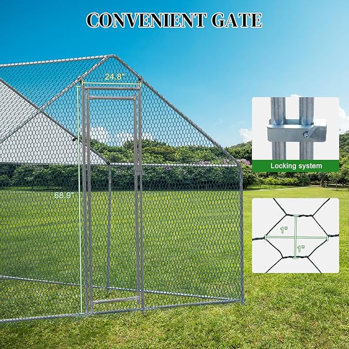 Outvita Chicken Coop, 10×10 FT Large Metal Chicken House, Poultry Habitat Cage with Waterproof Cover, Walk-in Chicken Run Pen for Small Animals, Yard, Farm, Patio