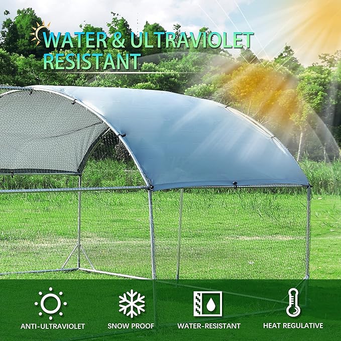 Large Metal Chicken Coop Upgrade Tri-Supporting Wire Mesh Chicken Run,Chicken Pen with Water-Resident and Anti-UV Cover,Duck Rabbit House Outdoor(9'W x 13'L x 6.5'H)