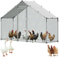 VEVOR Large Metal Chicken Coop,9.8 x 3.3 x 6.6 ft, Walk-in Chicken Run House with Waterproof Cover & Sturdy Frame, Spire Roof Poultry Cage Duck Pen for Rabbit Hen Goose Outdoor Backyard Farm Use