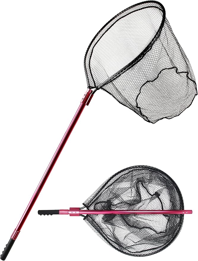 Beoccudo Extra Large Fishing Landing Net - 72"-94" Heavy Duty Telescopic Aluminum Handle, Snag-Free Rubber Mesh for Saltwater Boat, Net Hoop 28x24in, 30in Deep