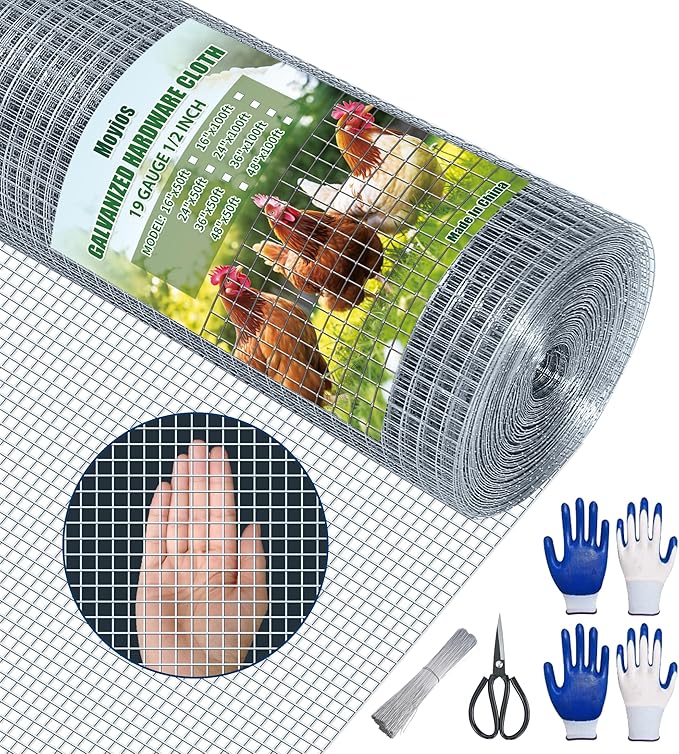 Hardware Cloth 1/2 Inch 48 in x 100 ft 19 Gauge, Hot Dip Galvanized Wire Mesh Rolls Welded Chicken Wire Fencing for Chicken Coop Barrier, Poultry Netting Cage Wire Fence(1/2 inch 48''× 100')