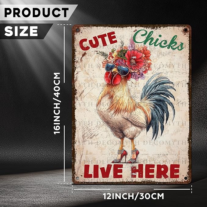 Vintage Chicken Coop Tin Sign Cute Chicks Live Here Retro Metal Poster Funny Pet Lovers Wall Art Accessories for Coop Shop Bar Farmhouse Garden Plaque Farm Room Bathroom Restroom 12 * 16inch