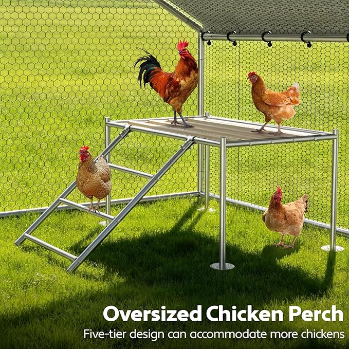 Large Metal Chicken Coop with Standing Frame, Chicken Run Pen Walk-in Poultry Cage with Waterproof & Anti-Ultraviolet Cover for Outdoor Farm Use,Spire Roof(13.1" W x 9.8" L x 6.4" H)