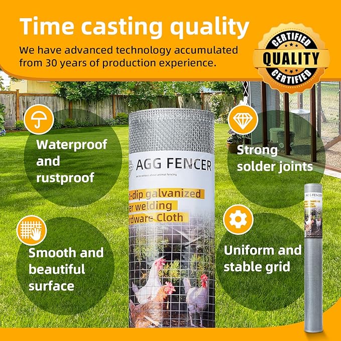 48in x 100ft Hardware Cloth 1/8 inch 27Ga Hot Dipped Galvanized After Welding, Chicken Coop Wire Fence, Welded Metal Fencing Roll Mesh for Bee Screen Garden Plant Poultry Animal Netting Cage