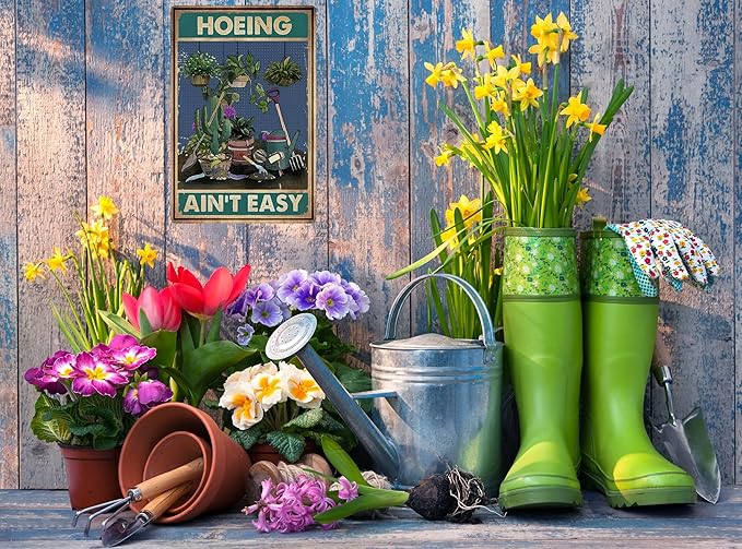 Rustic Metal Garden Sign with Humorous Quote, Decorative Outdoor Wall Art for Gardeners, 12 x 8 Inches